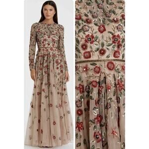 MAC DUGGAL 5533 Embellished Gown 4 Antique Rose High Neck Long Sleeves NWT $798